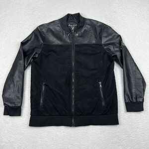 Marc Ecko Jacket Mens Large Black Faux Leather Mesh Full Zip Pockets Lined